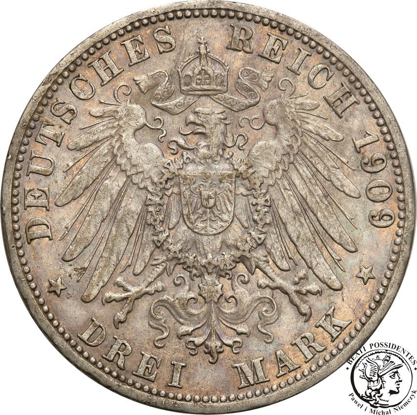Niemcy, Badenia. 3 marki 1909 G
